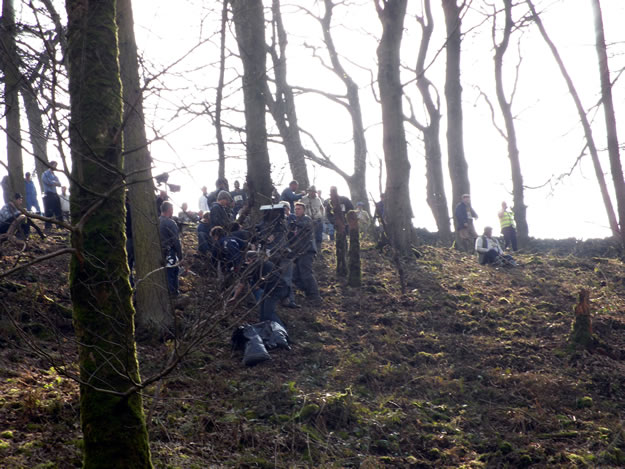 Filming in the wood on the basic nature trail where the runners ran and rolled down