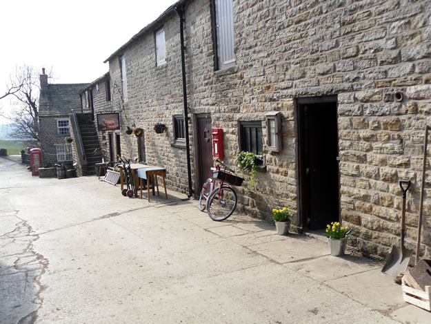 Outside the ice cream parlour which was converted to look like a village!